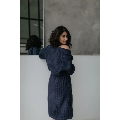 Waffle bathrobe blue