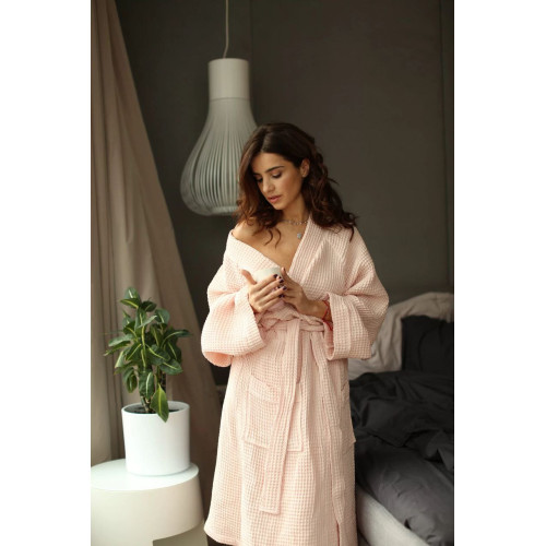 Waffle bathrobe light pink